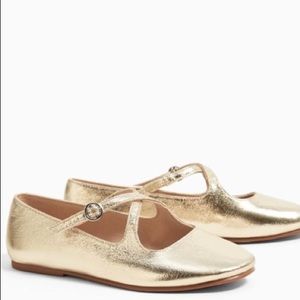 Zara Gold Mary Jane Flats